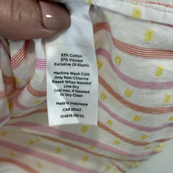 Talbots Jacquard Stripe Smocked Cuff Swiss Dot Blouse Size L Pink Yellow Cottage - Picture 8 of 9
